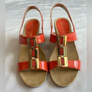 Anne Klein Women's Wedge Sandals with Gold Accents